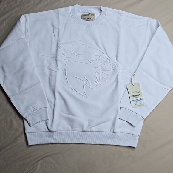 683 NWT MR BEAST EMBOSSED PANTHER CREWNECK SWEATSHIRT - WHITE LARGE - Picture 3 of 9
